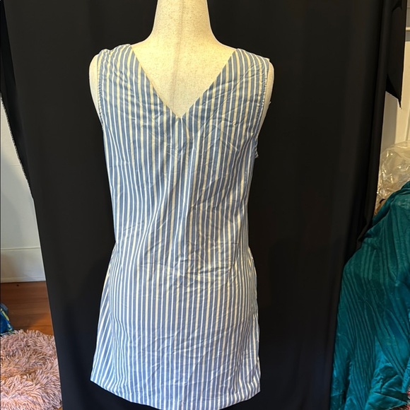 Style Envy Blue and White Striped Wrap Dress, Large - Picture 5 of 8